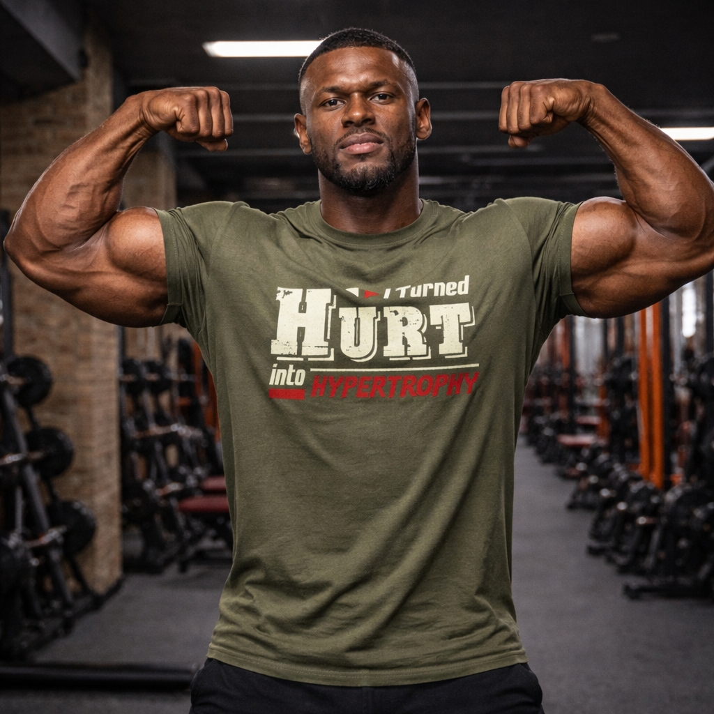 I Turned Hurt Into Hypertrophy Gym T-Shirt Motivational Fitness Tee Unisex Workout Shirt 2 I Turned Hurt Into Hypertrophy Gym T-Shirt back print