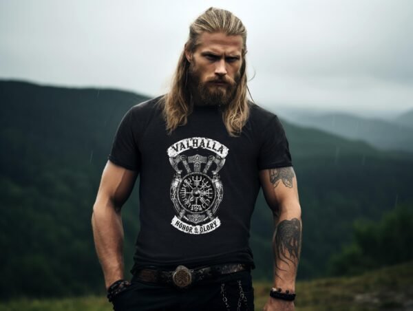 Valhalla: Honor & Glory T-Shirt | Viking Warrior Tee | Norse Mythology Apparel | Gym Shirt - Image 2