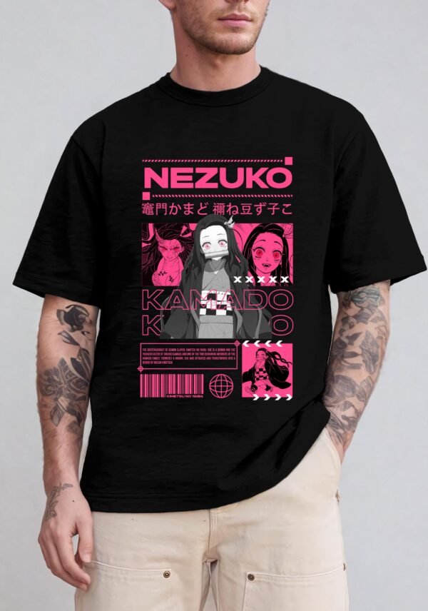 Nezuko Kamado T-Shirt | Demon Slayer Anime Tee | Pink & White Graphic Shirt | Kawaii Anime Apparel - Image 3
