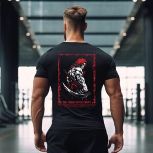 The Grind Never Stops" T-Shirt | Grim Reaper Gym Tee | Fitness Motivation Apparel | Workout Shirt