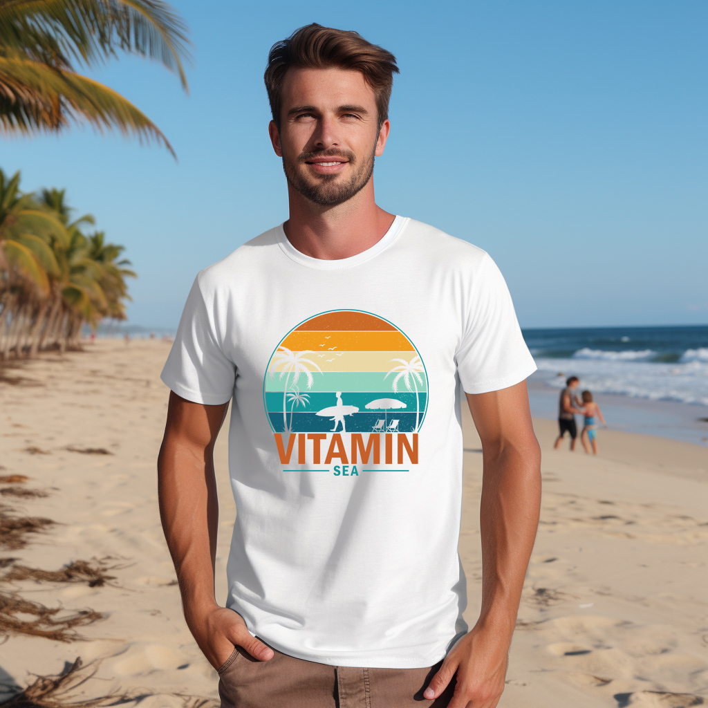STREETWEAR 14 Vitamin Sea t-shirt in white with retro sunset beach surf graphic front print