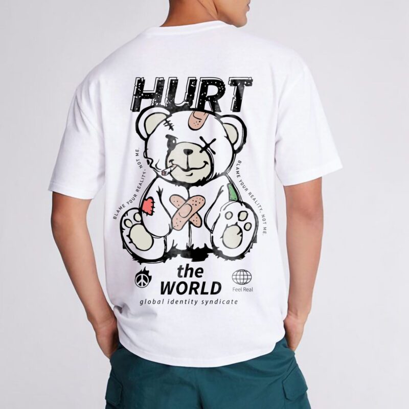 hurt the world t shirt bear back print