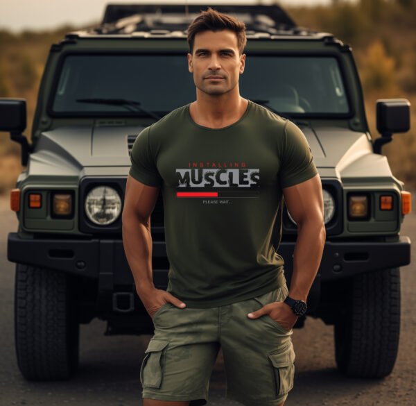 Installing Muscles Please Wait" T-Shirt | Funny Bodybuilding & Workout Tee - Image 4