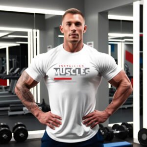 Installing Muscles Please Wait" T-Shirt | Funny Bodybuilding & Workout Tee