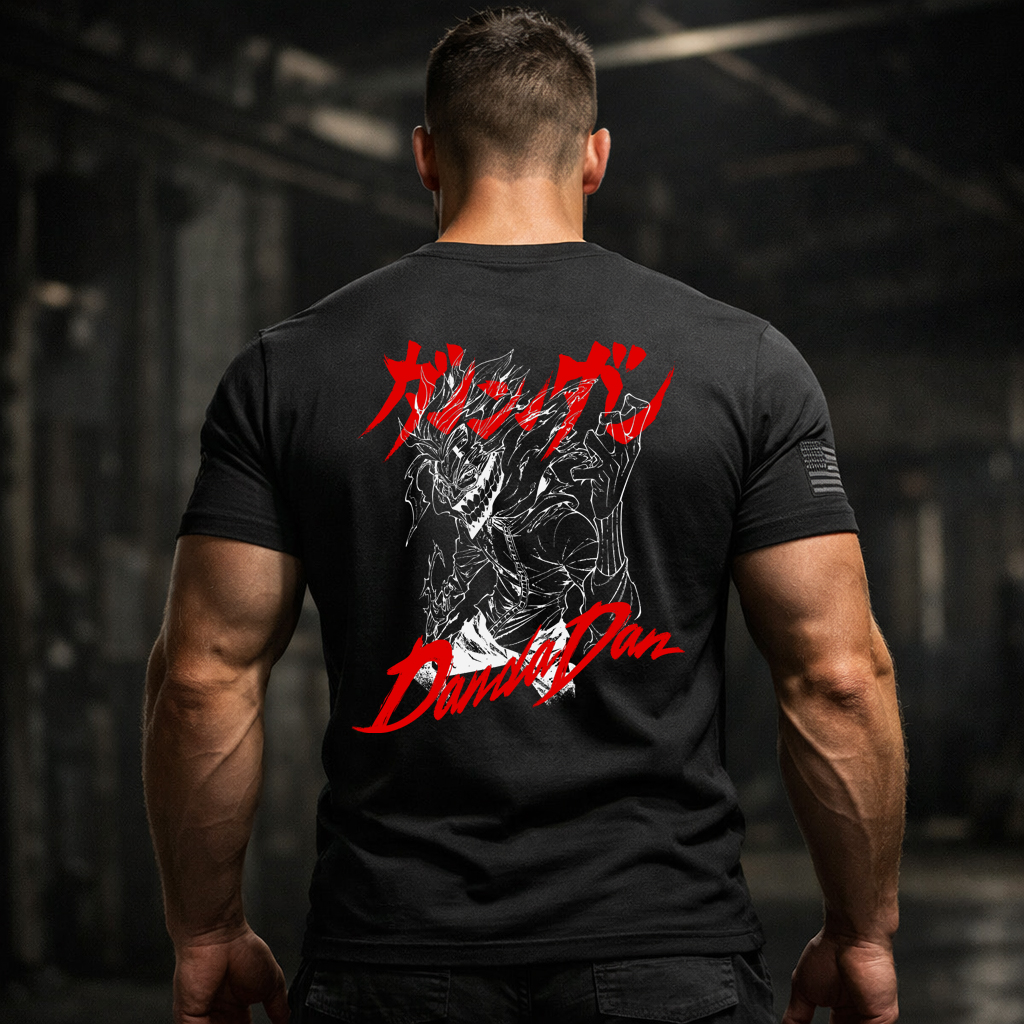 DanDaDan Anime T-Shirt Front and Back Print Japanese Streetwear Graphic Tee 6 Black Dandadan anime graphic t-shirt back print featuring demon illustration in red and white design