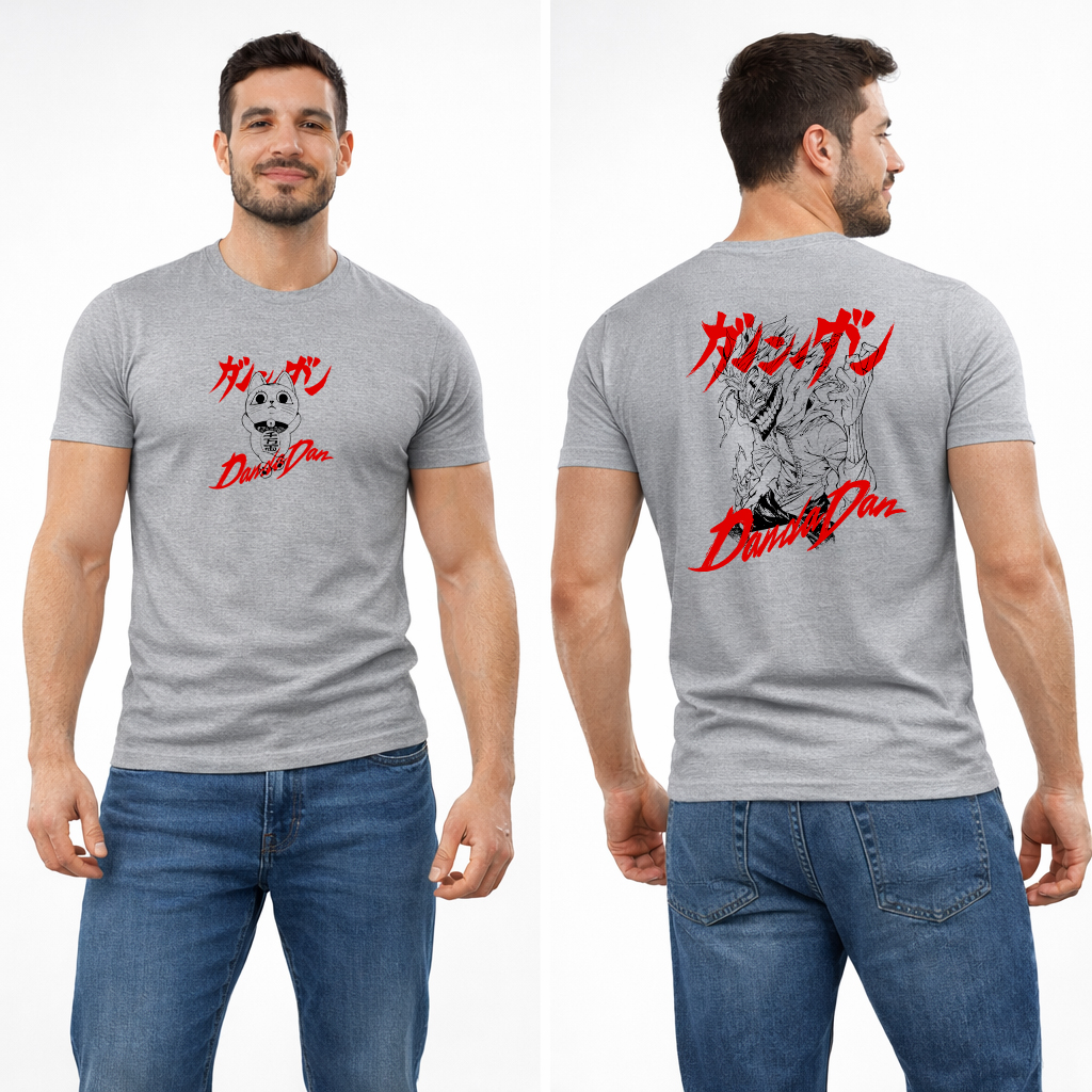 DanDaDan Anime T-Shirt Front and Back Print Japanese Streetwear Graphic Tee 4 Heather gray Dandadan anime t-shirt showing front and back graphic print design