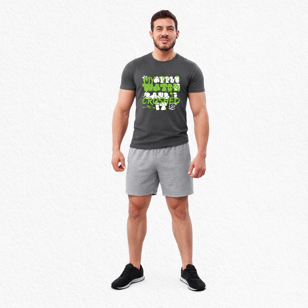 Funny Gym Motivation T-Shirt – Bold Fitness Humor Graphic Tee 5 Funny gym t shirt “My Appetite Crushed” charcoal fitness meme tee on athletic male model full body studio mockup