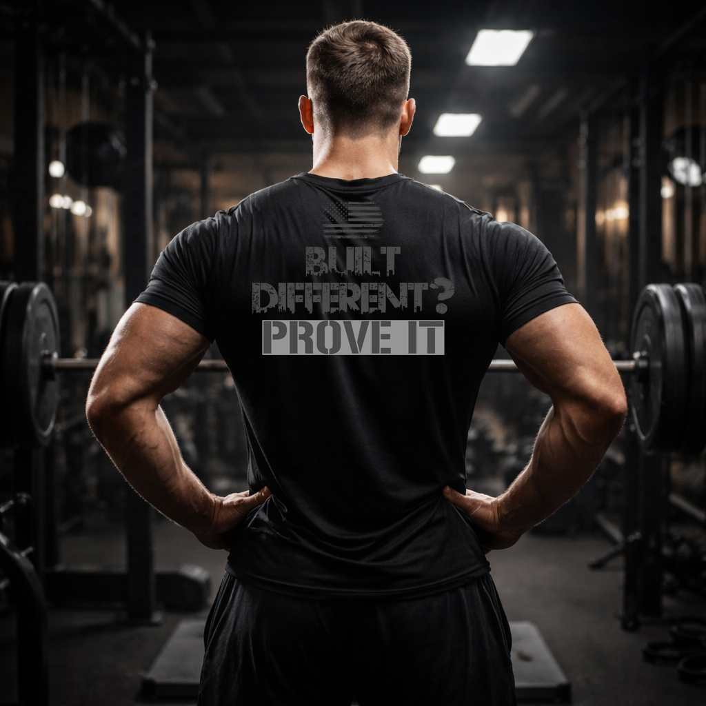 built different prove it t shirt back print gym motivation tee