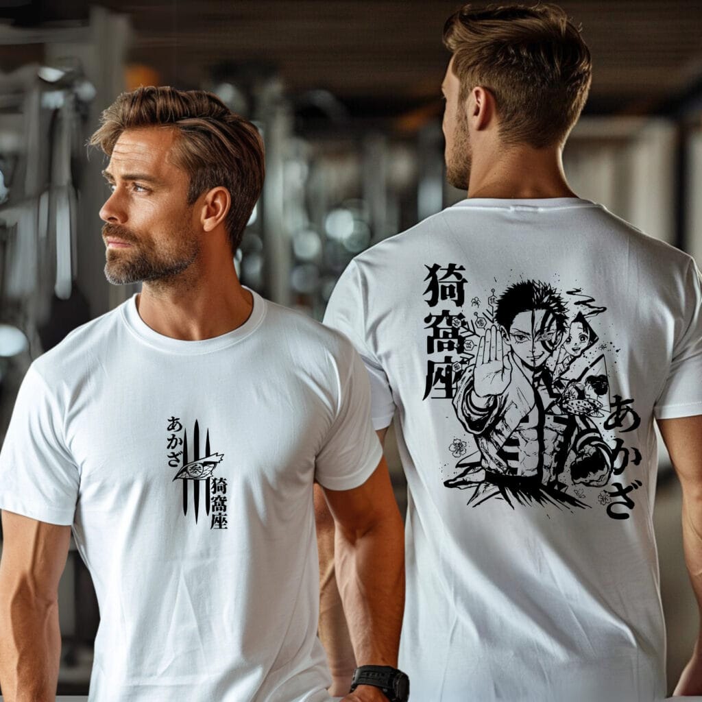 Akaza Demon Slayer inspired t-shirt white mockup front and back view