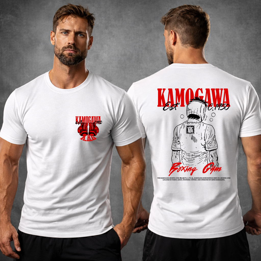 kamogawa boxing t shirt front and back print anime boxing gym tee