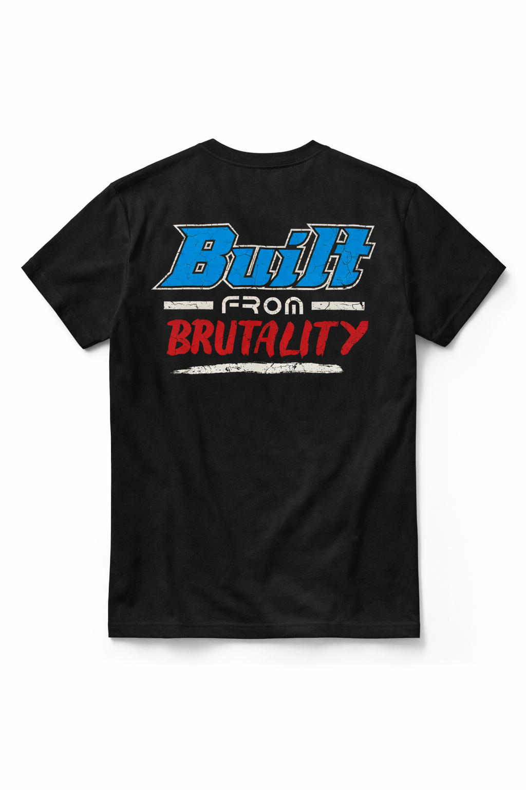 Built from Brutality Gym T-Shirt - Power, Pain & Progress Unisex Workout Tee by TeeFlow USA 1 Black gym t-shirt with Built From Brutality design, front view studio mockup