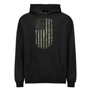 Camo American Flag Hoodie | Distressed Military Veteran Pullover | Patriotic Camouflage Sweatshirt Men’s box hoodie