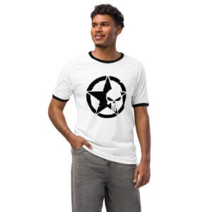 Men's Distressed Star Skull Graphic Ringer T-Shirt - Urban Tactical Style Unisex ringer t-shirt