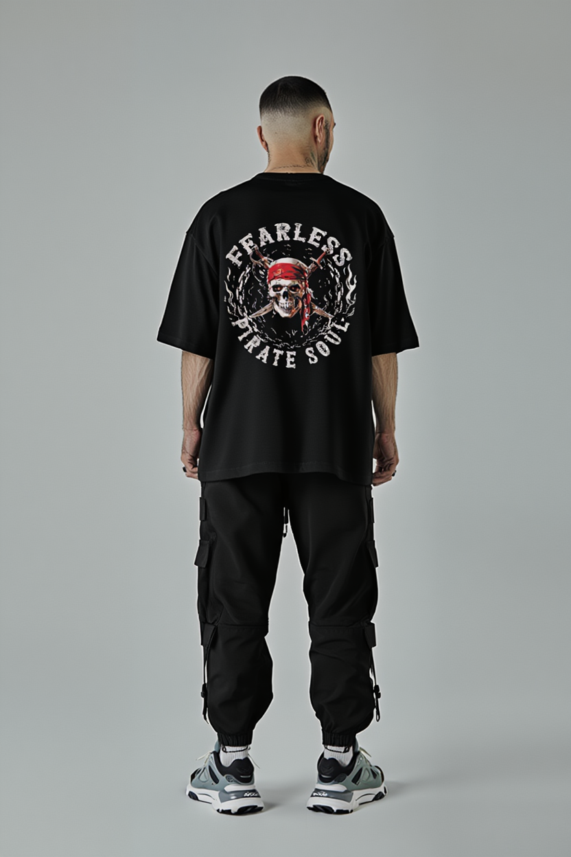 TeeFlow Streetwear Mystery Box – 5 Premium Urban Graphic T-Shirts for Men & Women (Unisex S-XL) - Cotton Poly Blend, Exclusive Designs 7 Man wearing black streetwear t-shirt with brown "I Don't Drink Cafecito To Wake Up" graphic and black cargo pants