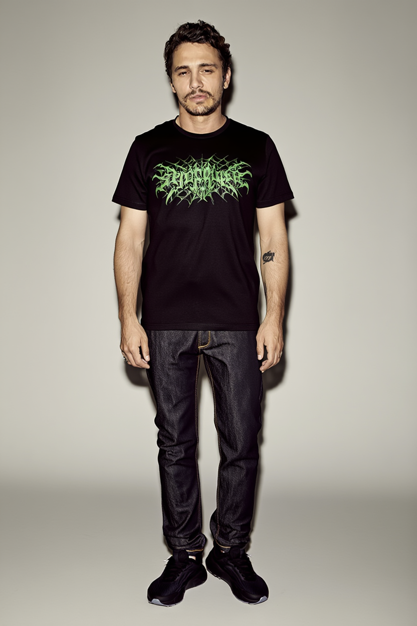 TeeFlow Streetwear Mystery Box – 5 Premium Urban Graphic T-Shirts for Men & Women (Unisex S-XL) - Cotton Poly Blend, Exclusive Designs 5 Man modeling black graphic T-shirt with 'Endless Summer Club' sunset design, dark jeans, white sneakers