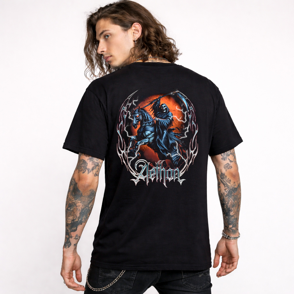 Midnight Cavalry Reaper T Shirt – 2026 Dark Streetwear Graphic Tee 3 Midnight Cavalry Reaper black t shirt large back print grim reaper riding horse dark gothic streetwear graphic tee