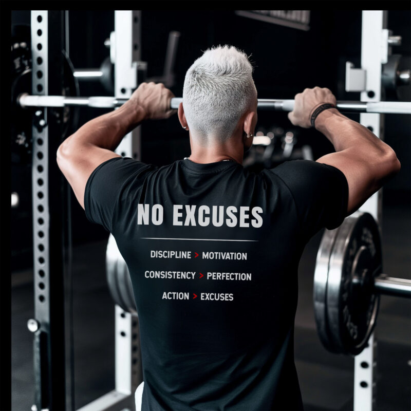 HOME 7 no excuses workout shirt men back design gym training motivational fitness t shirt premium gym apparel