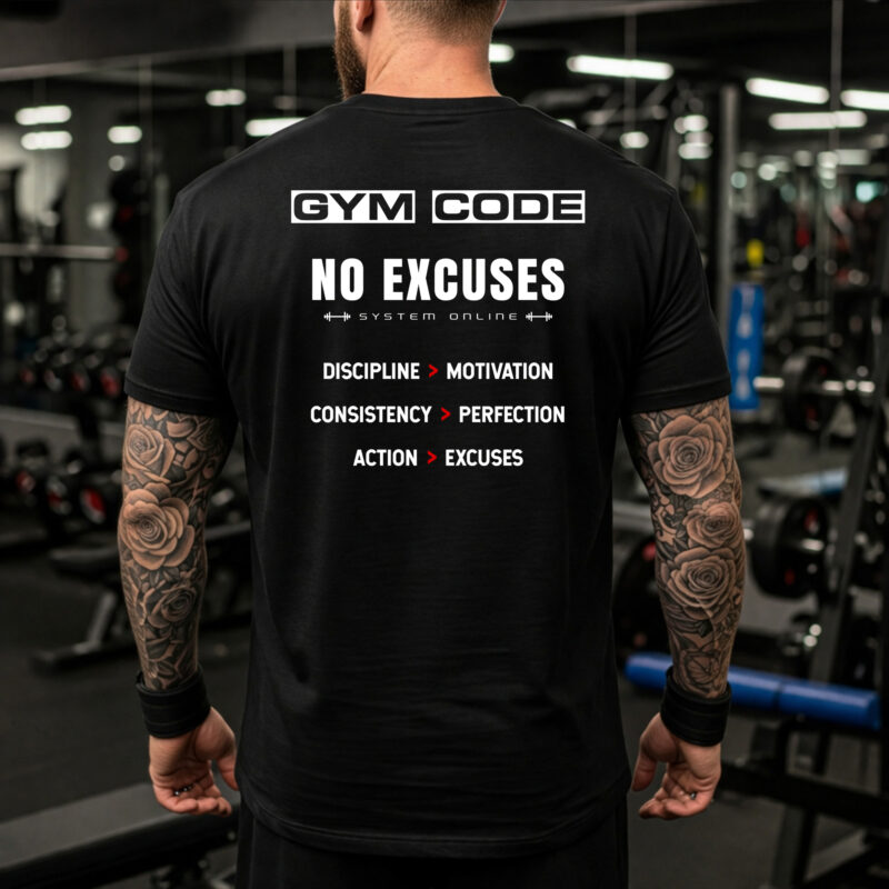 HOME 4 no excuses workout shirt men gym code back design motivational fitness t shirt