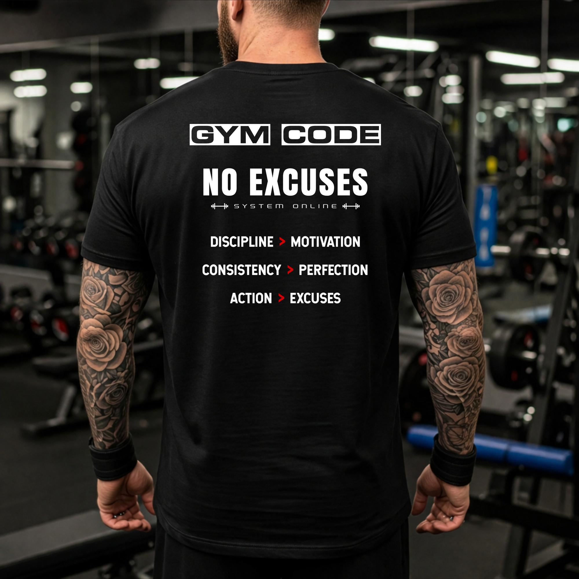 GYM CODE No Excuses Workout Shirt for Men – 2026 Powerful Motivational Gym T-Shirt 1 no excuses workout shirt men gym code back design motivational fitness t shirt