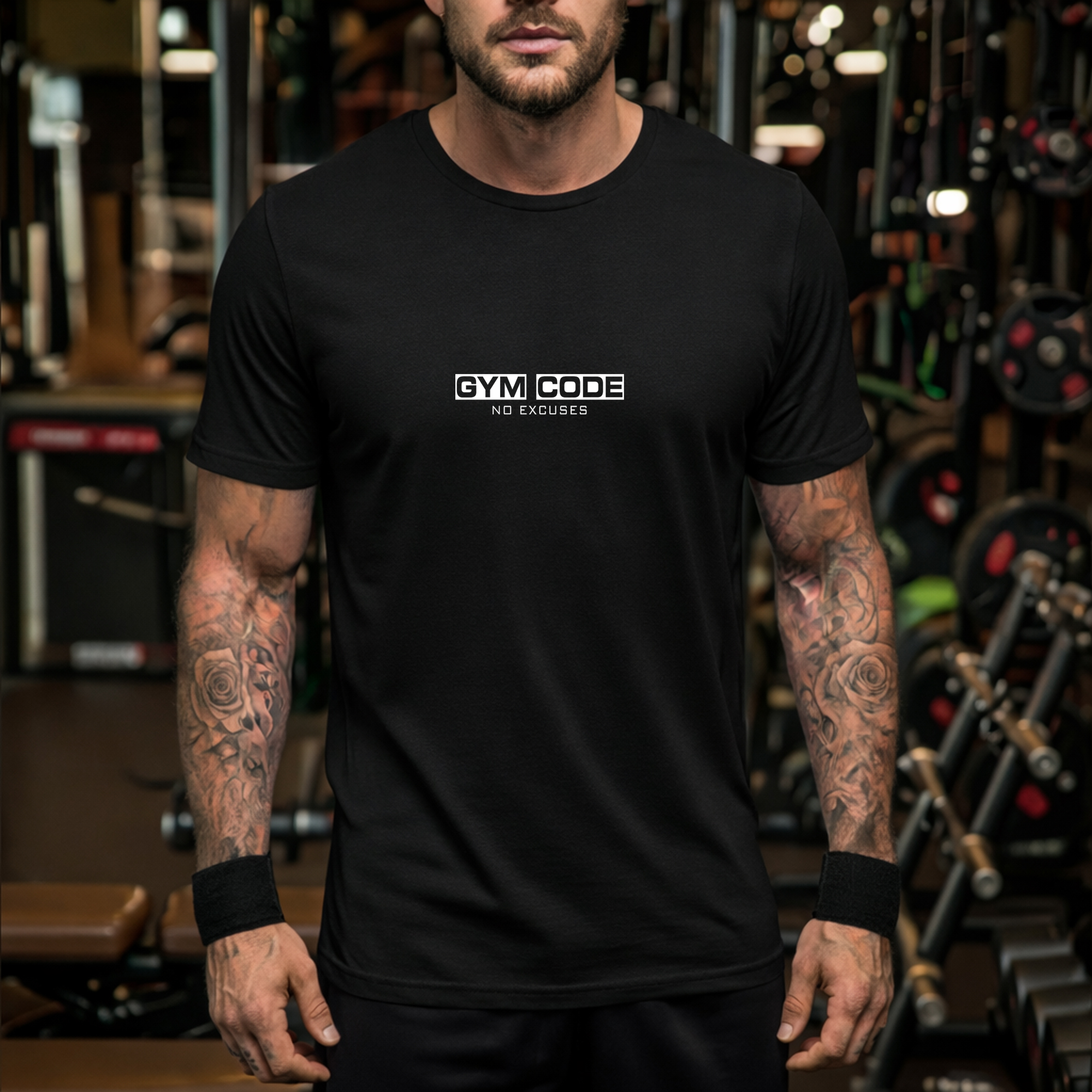 GYM CODE No Excuses Workout Shirt for Men – 2026 Powerful Motivational Gym T-Shirt 2 no excuses gym t shirt black front minimal logo fitness workout shirt men streetwear