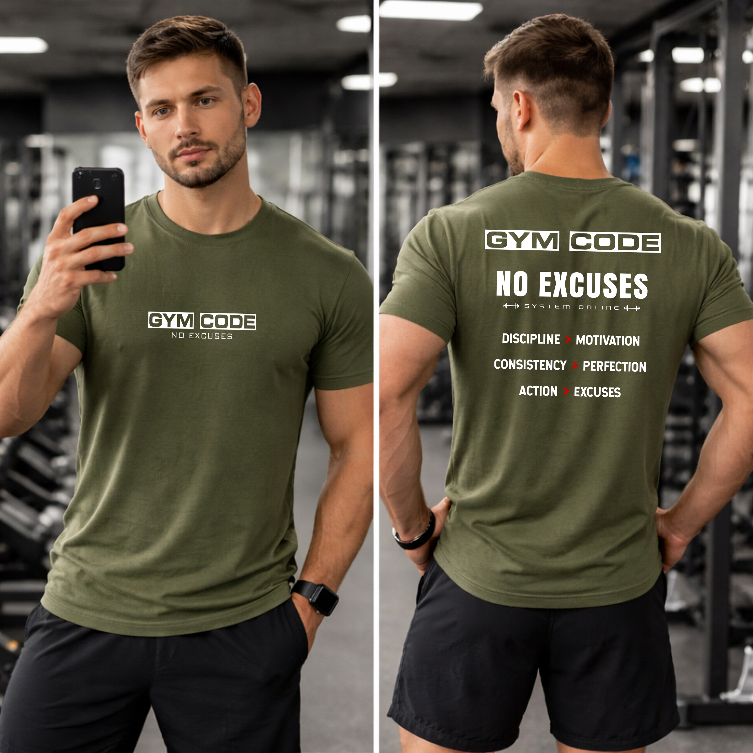 GYM CODE No Excuses Workout Shirt for Men – 2026 Powerful Motivational Gym T-Shirt 6 no excuses gym t shirt olive color lifestyle outdoor fitness workout shirt men streetwear
