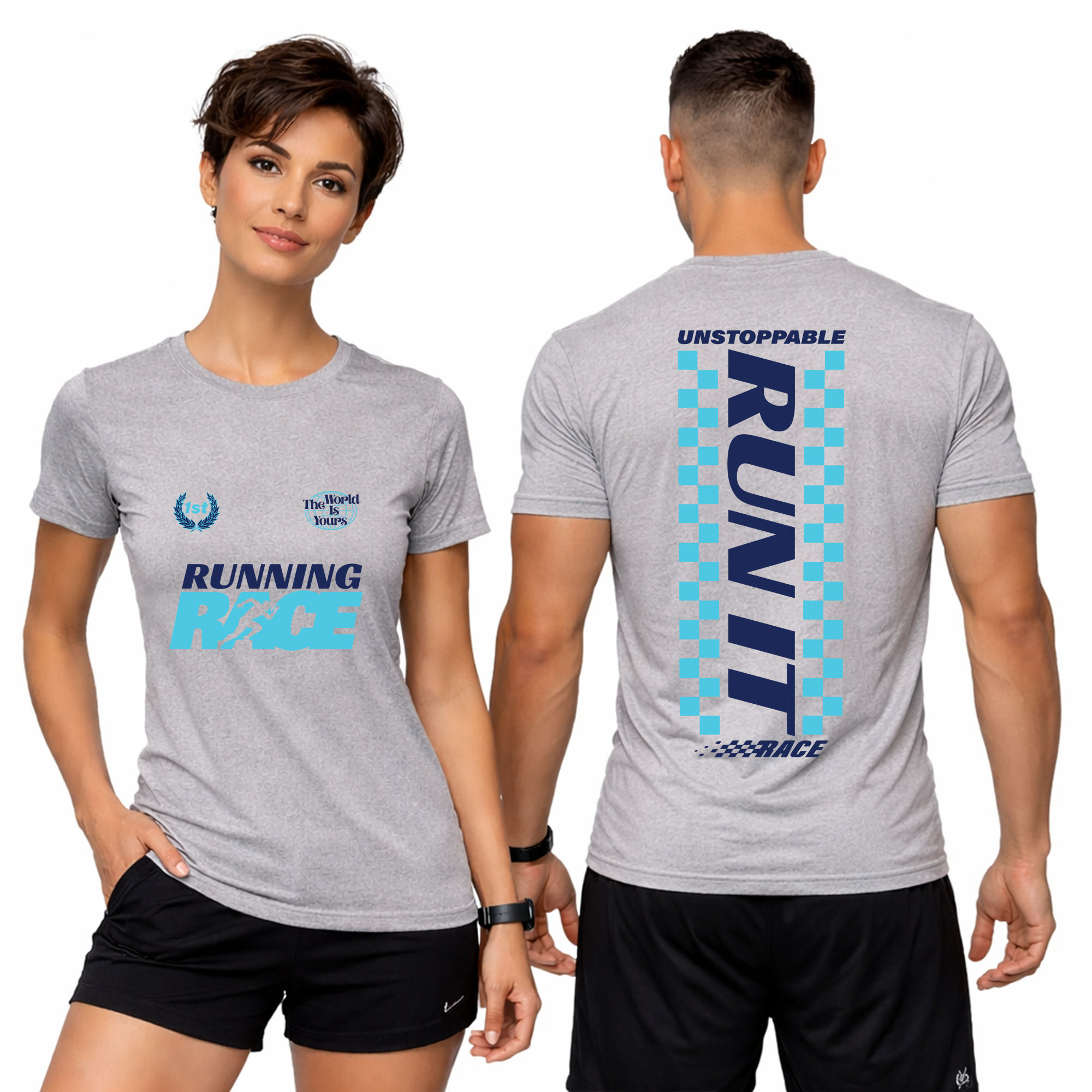 Running Race Shirt – Powerful Run It Running Tee for Runners (Top Motivation) 6 heather gray running race shirt blue run it design athletic running t-shirt for marathon runners