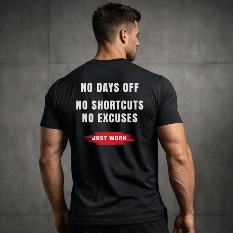 just work gym shirt back print minimal design